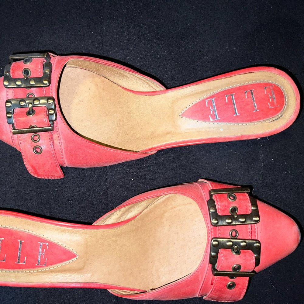 Elle Size 6 Womens Buckle Flats (Leather Slides)